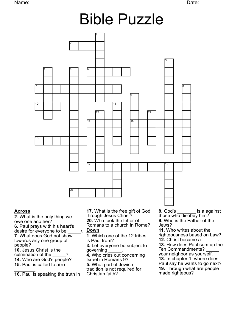 Bible Puzzle Crossword