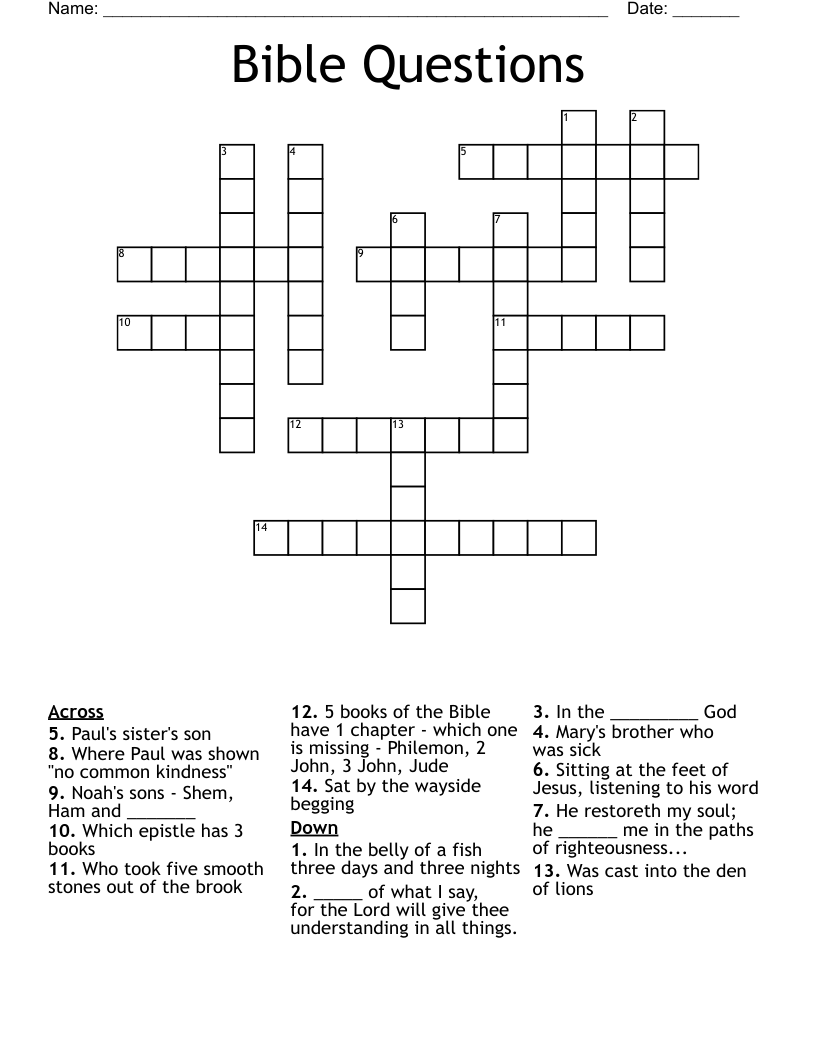 Bible Questions Crossword