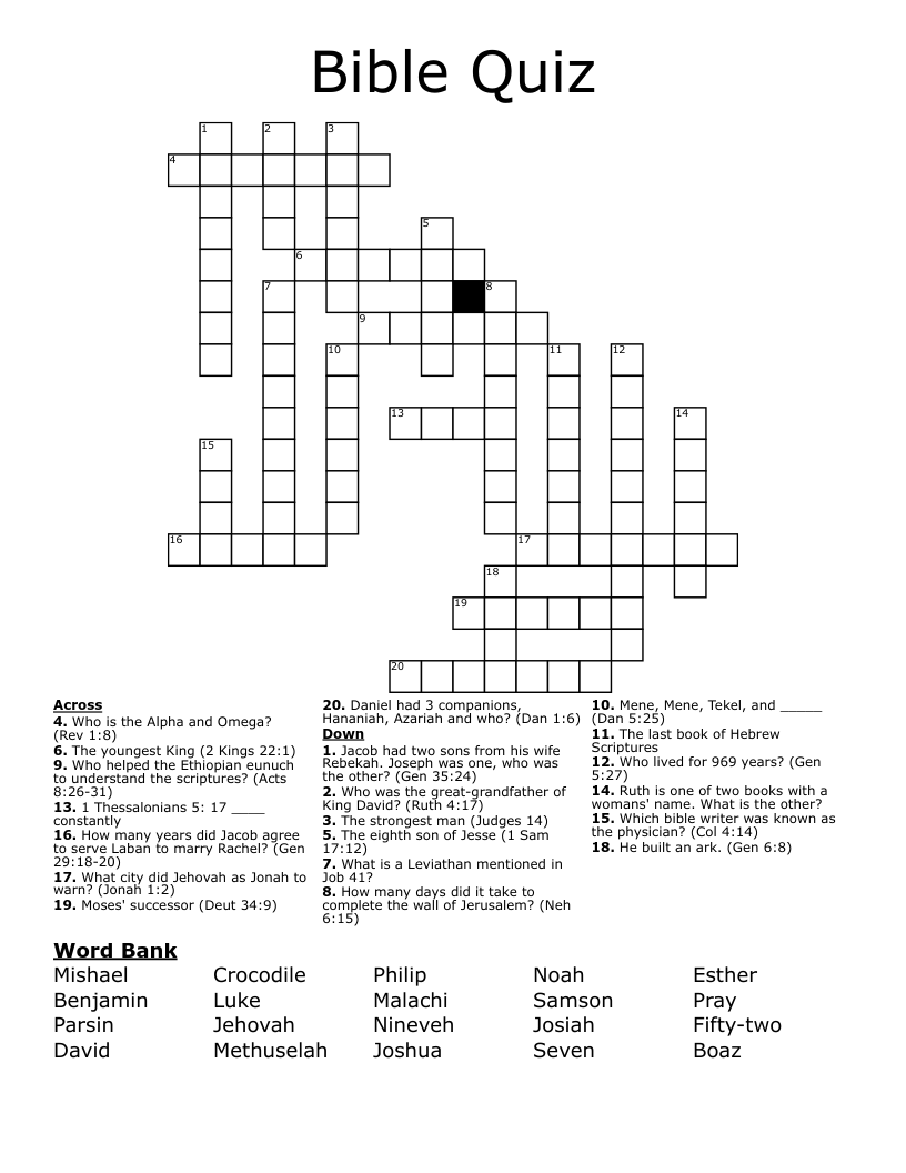 Bible Quiz Crossword