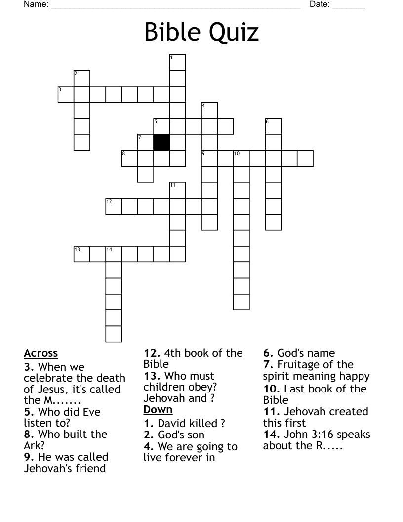 Bible Quiz Crossword