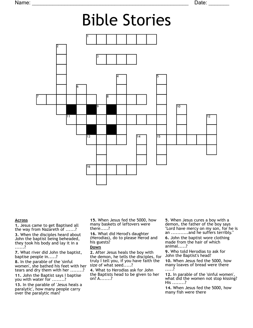 Bible Stories Crossword