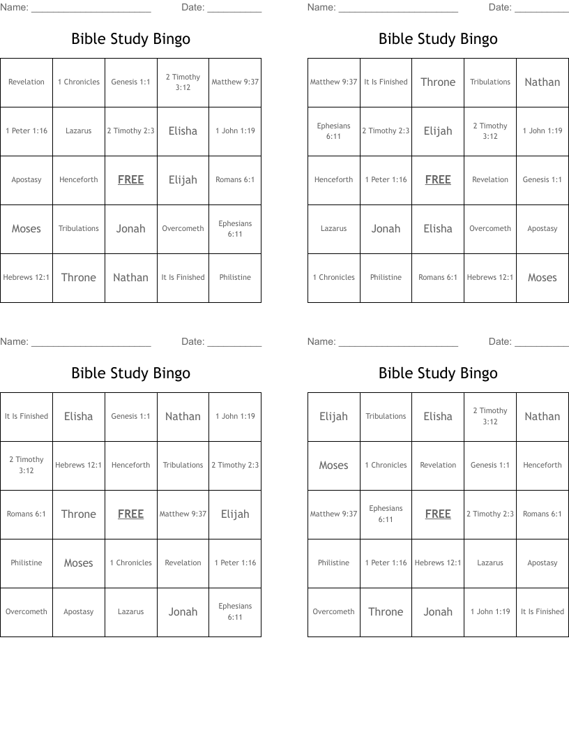 Bible Study Bingo