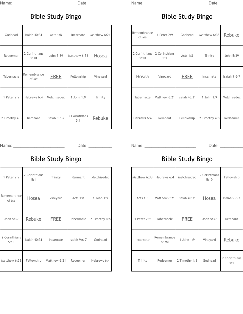 Bible Study Bingo
