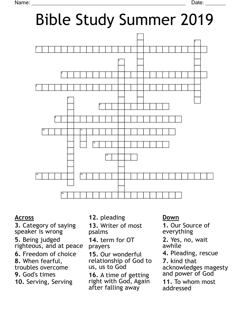 Bible Study Summer 2019 Crossword