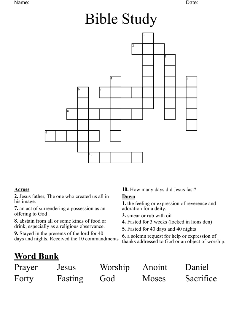Bible Study  Crossword