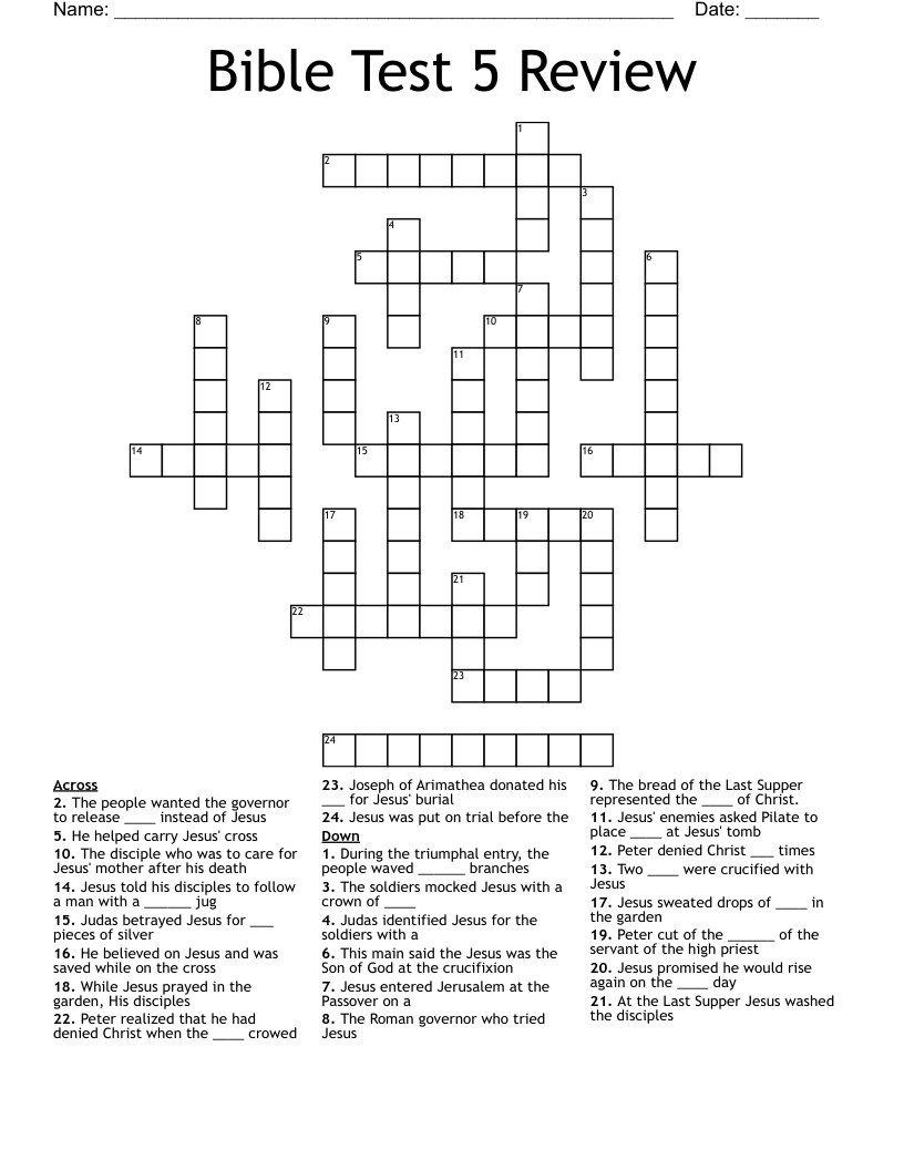 Bible Test 5 Review Crossword