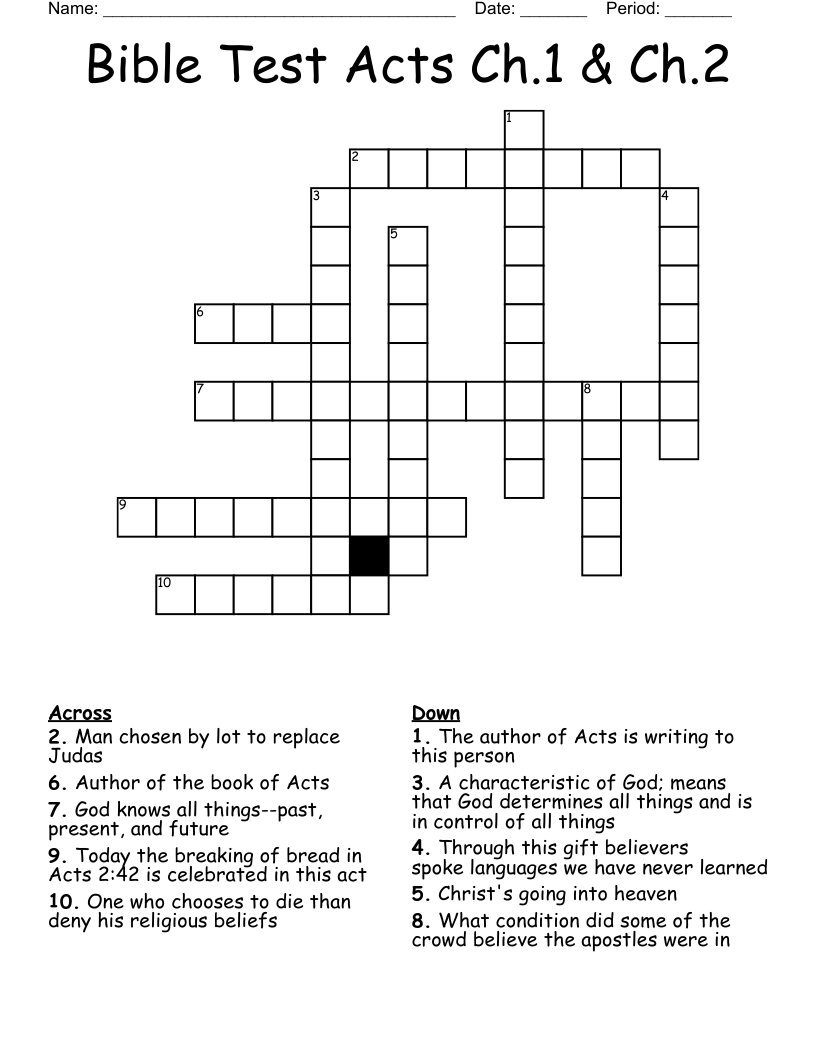 Bible Test Acts Ch.1 & Ch.2 Crossword