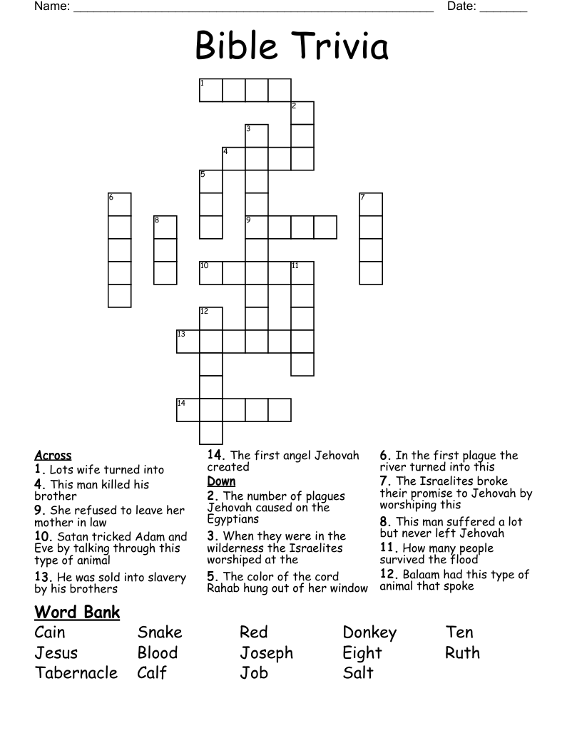 Bible Trivia Crossword