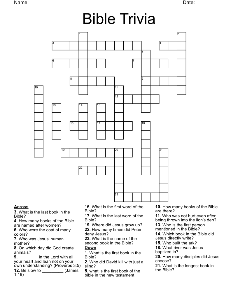 Bible Trivia Crossword