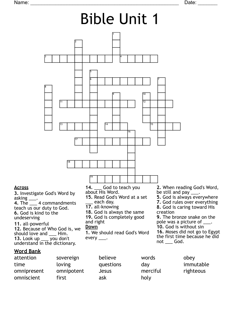 Bible Unit 1 Crossword