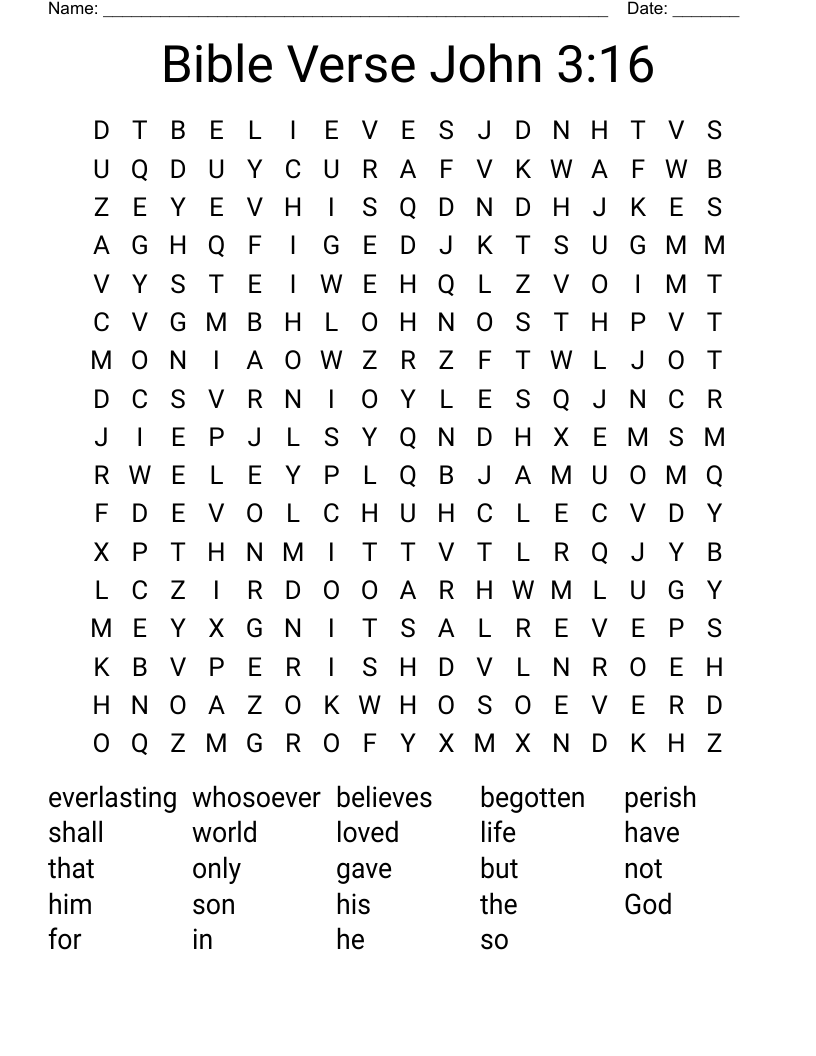 Bible Verse John 3:16 Word Search