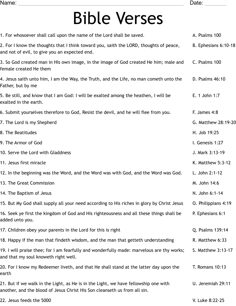 Bible Verses Worksheet
