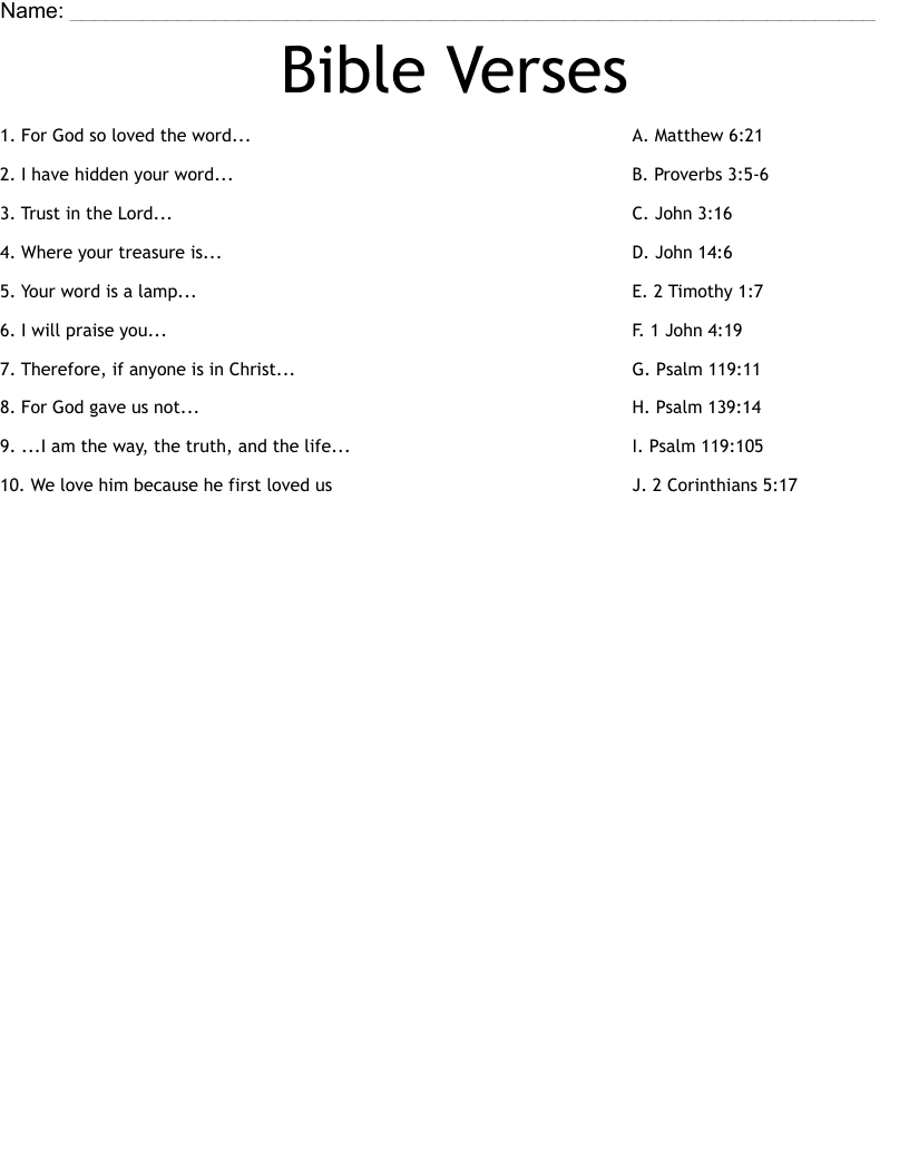 Bible Verses Worksheet