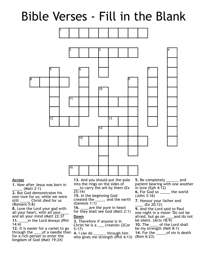 Bible Verses - Fill in the Blank Crossword