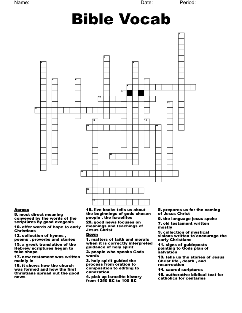 Bible Vocab  Crossword