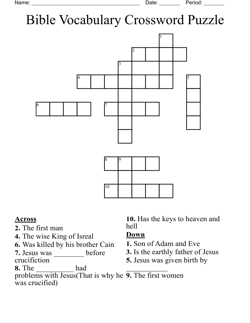 Bible Vocabulary Crossword Puzzle