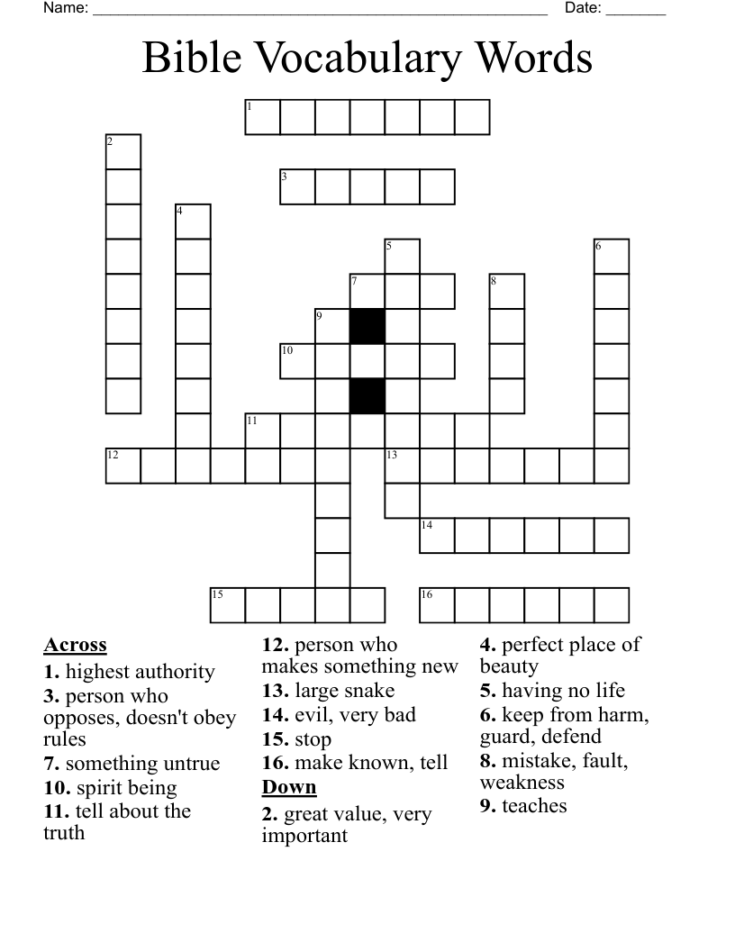Bible Vocabulary Words Crossword