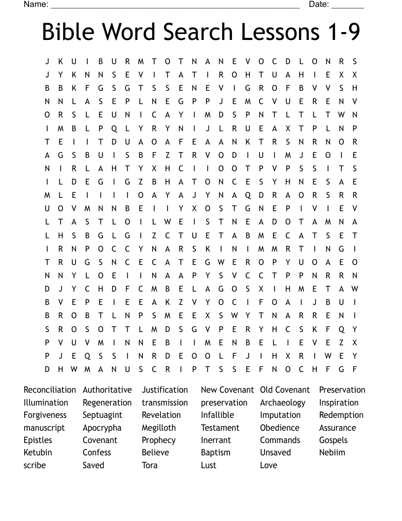 Bible Word Search Lessons 1-9