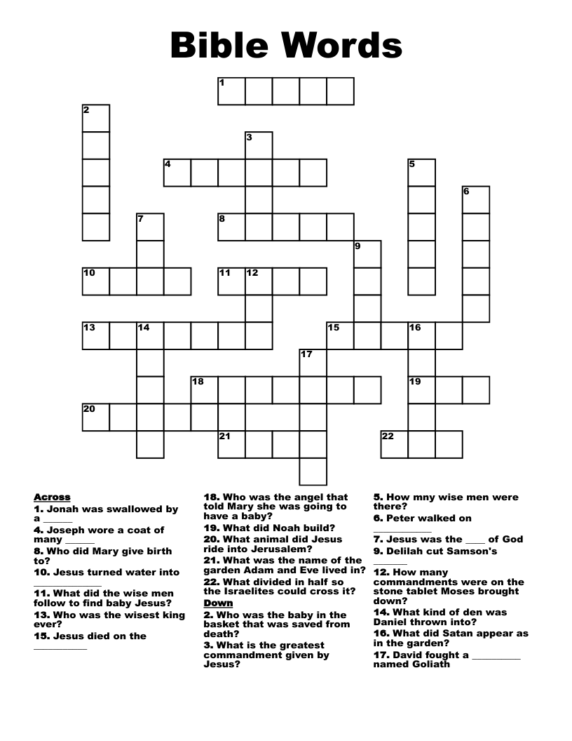Bible Words Crossword