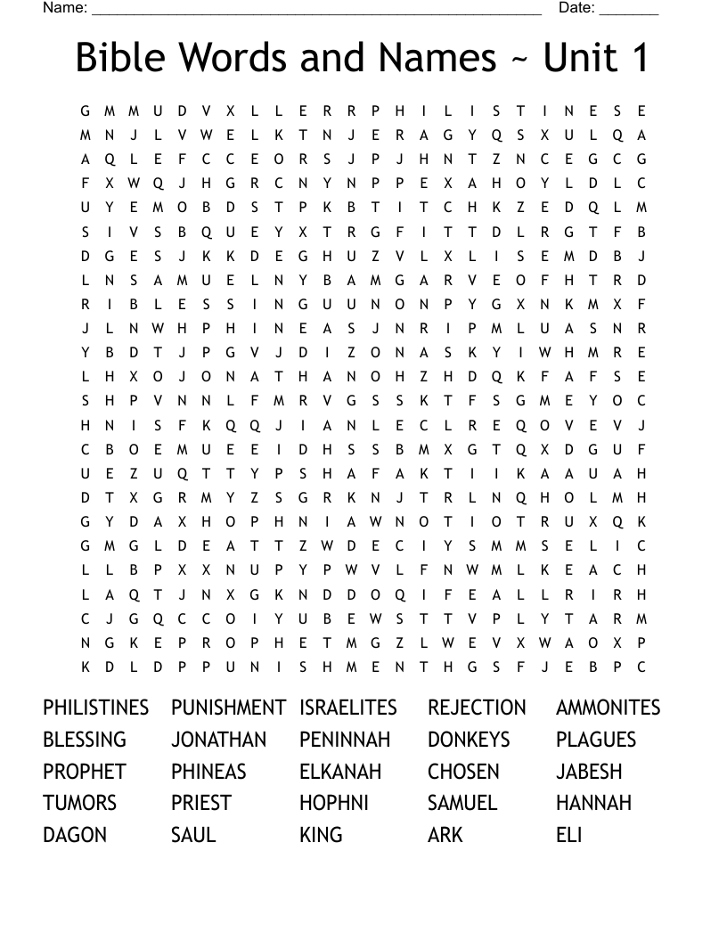 Bible Words and Names ~ Unit 1 Word Search