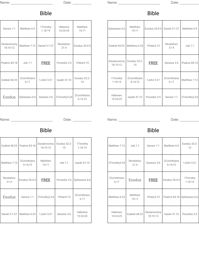 Bible  Bingo Cards