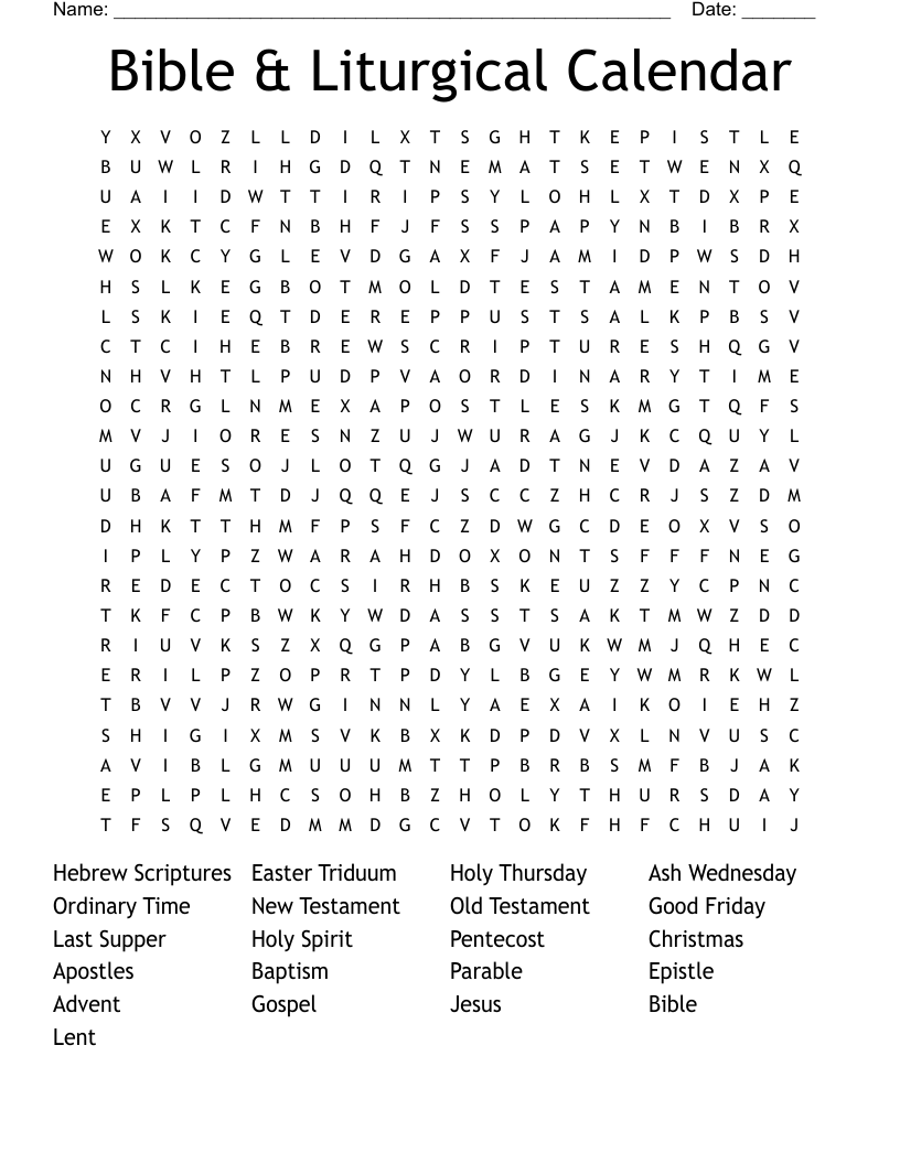Bible & Liturgical Calendar Word Search