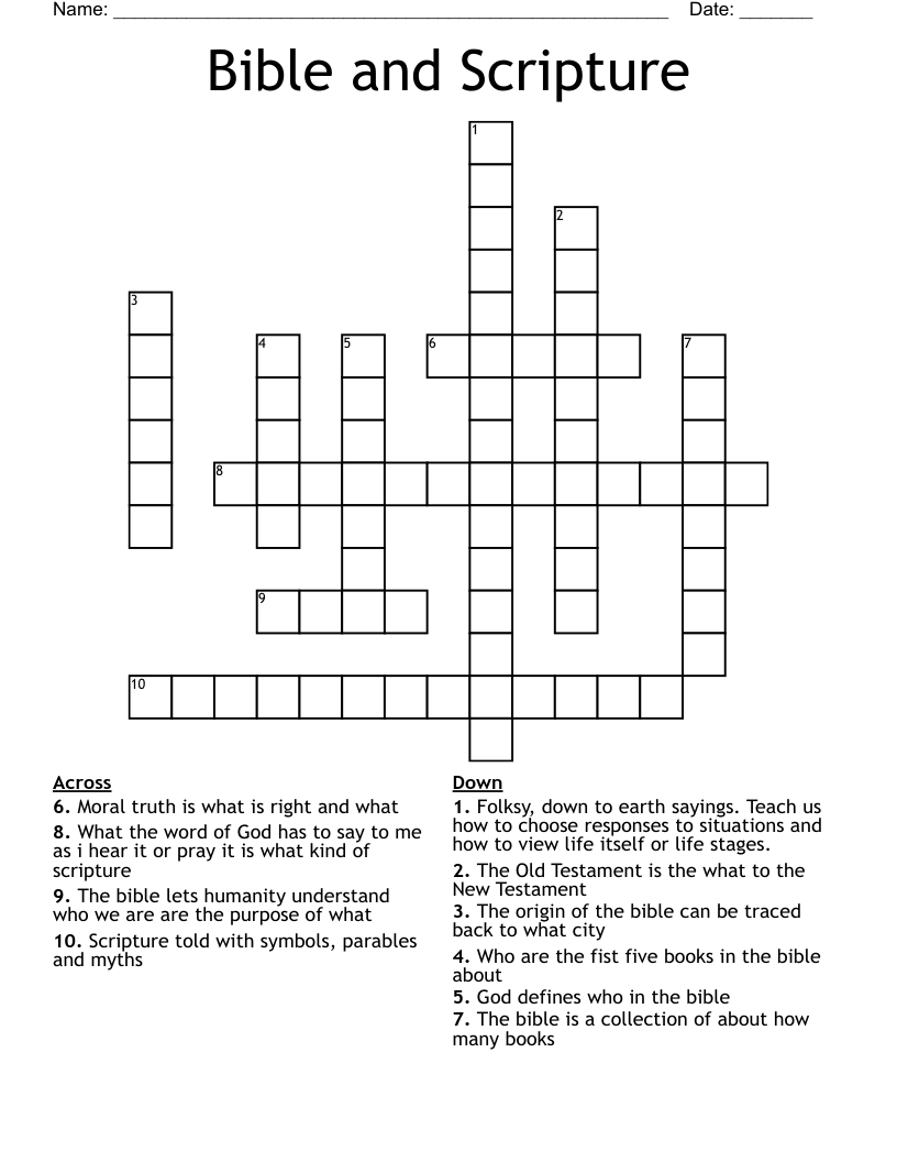 Bible and Scripture  Crossword