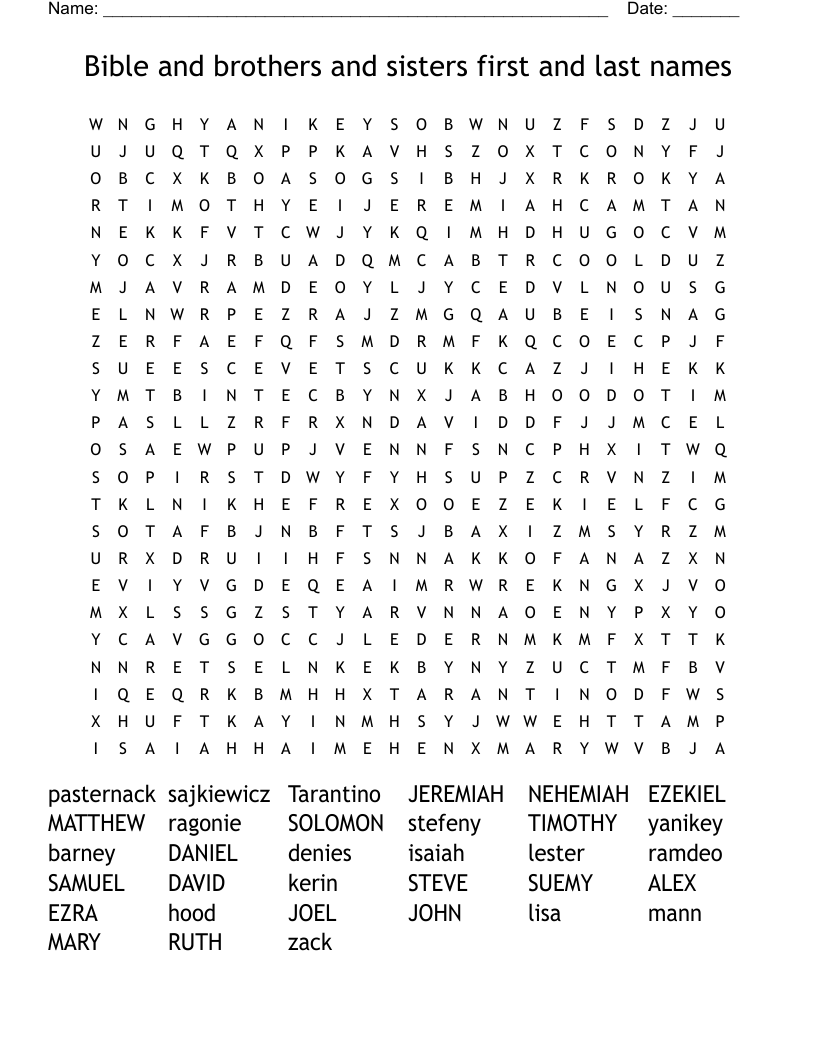 Bible and brothers and sisters first and last names Word Search