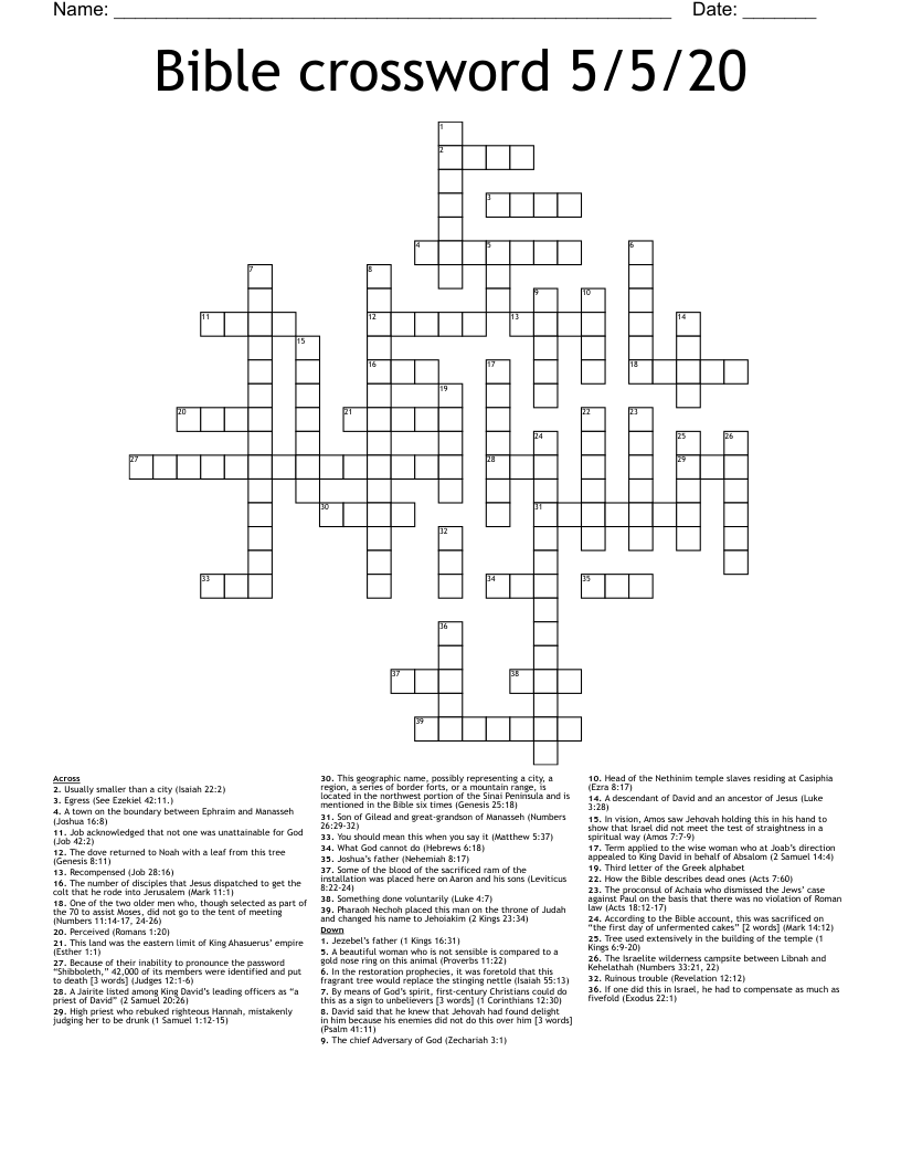 Bible crossword 5/5/20