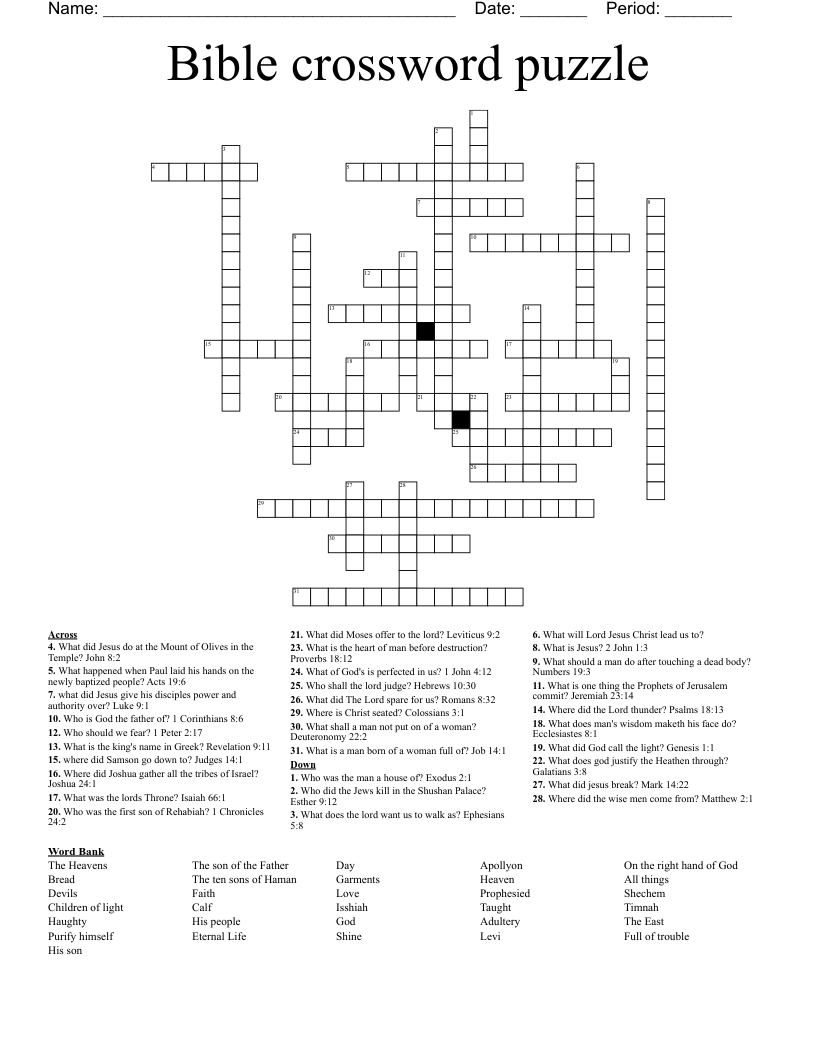 Bible crossword puzzle