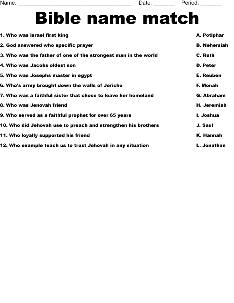 Bible name match Worksheet