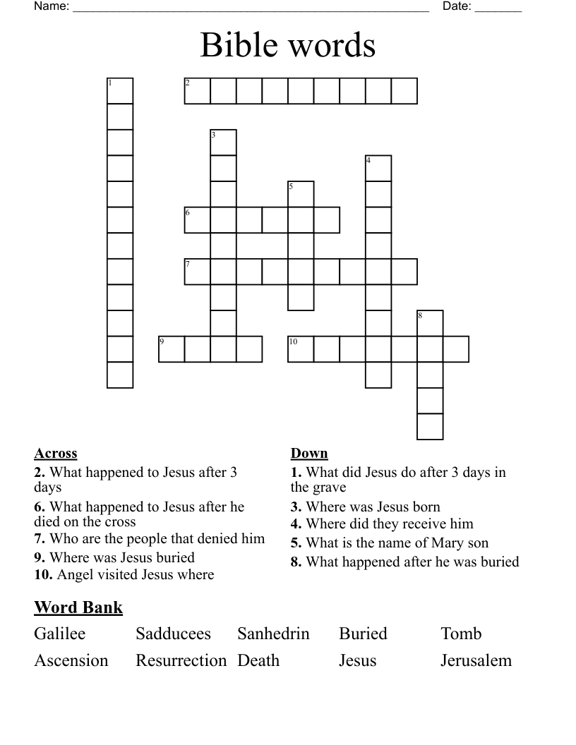 Bible words Crossword