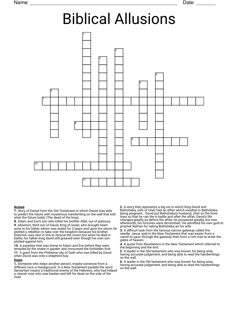Biblical Allusions Crossword