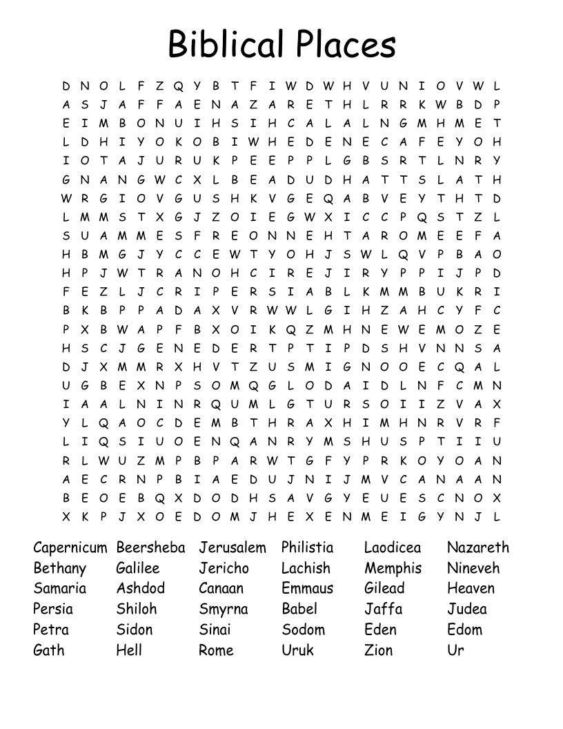 Biblical Places  Word Search