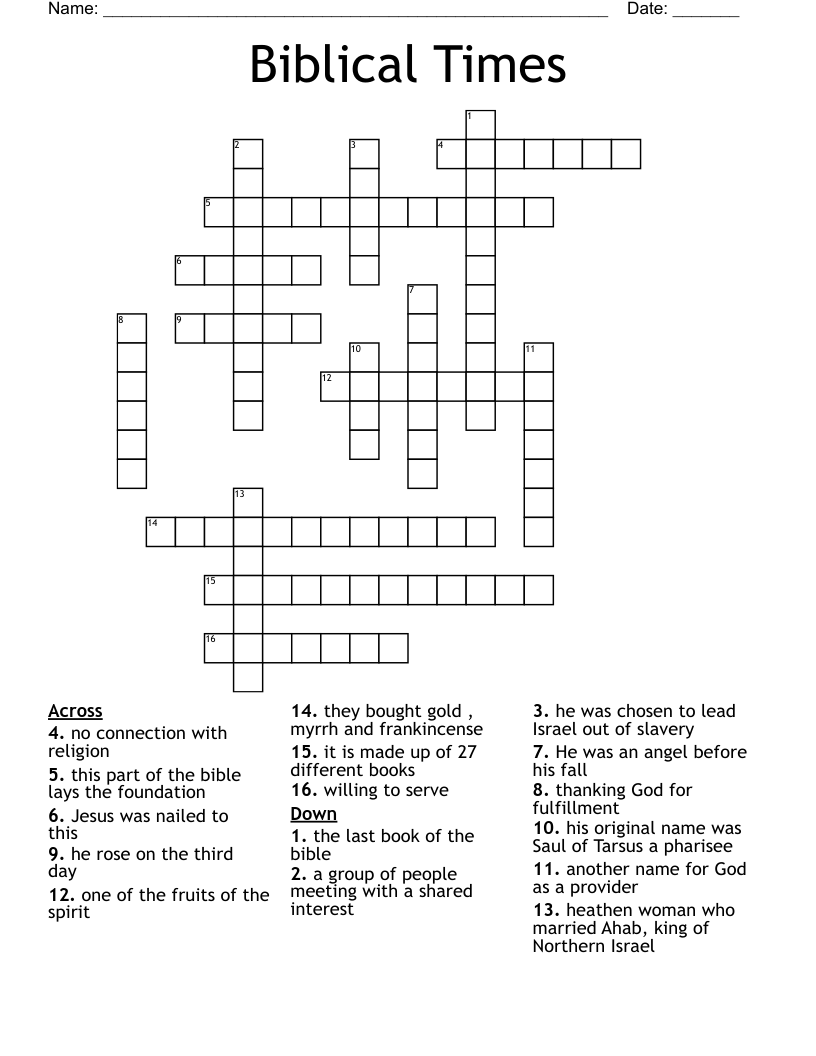 Biblical Times  Crossword