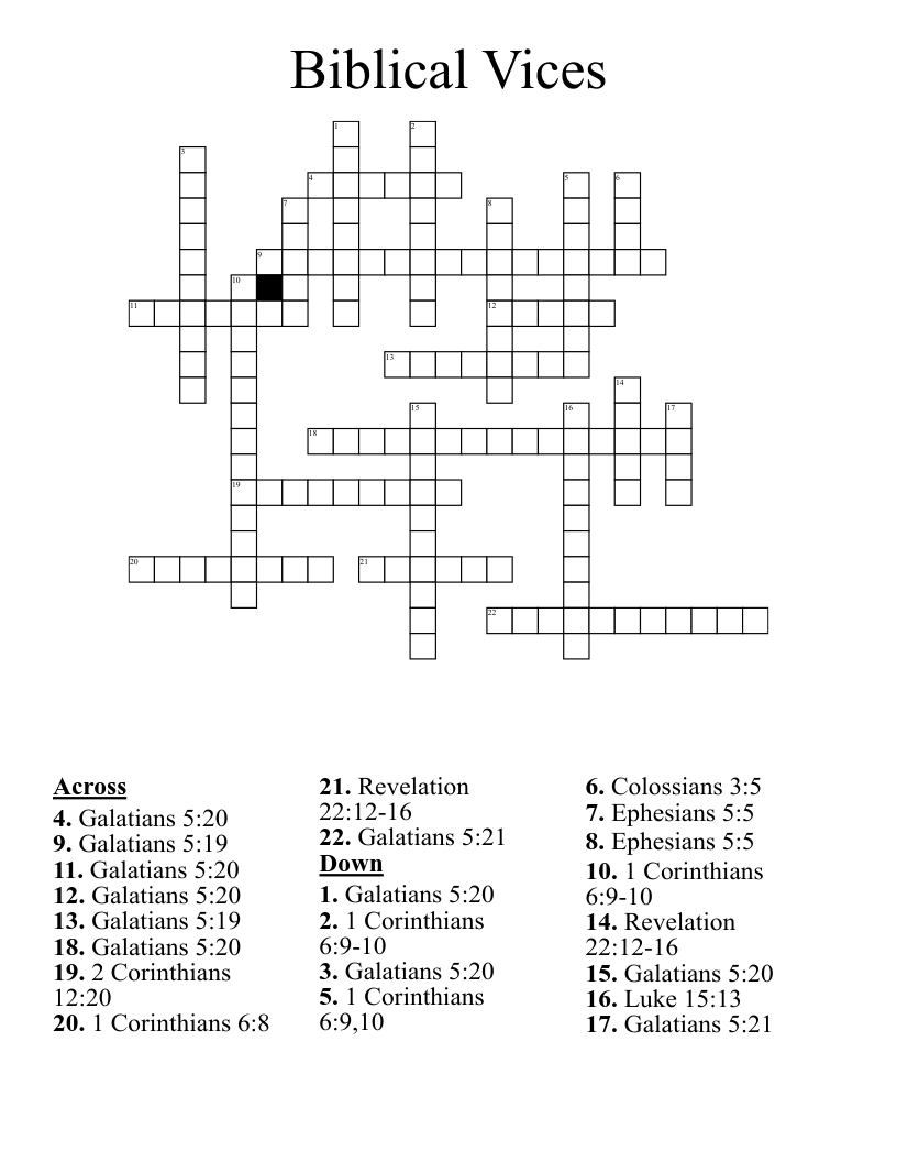 Biblical Vices Crossword