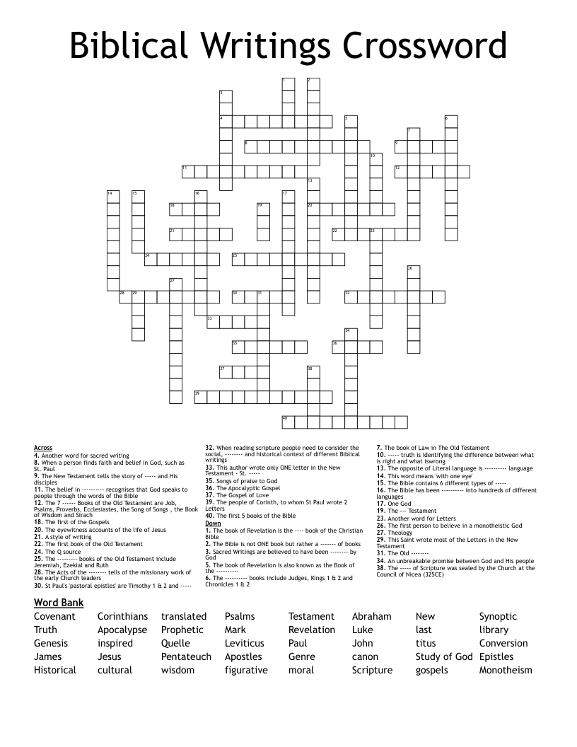 Biblical Writings Crossword