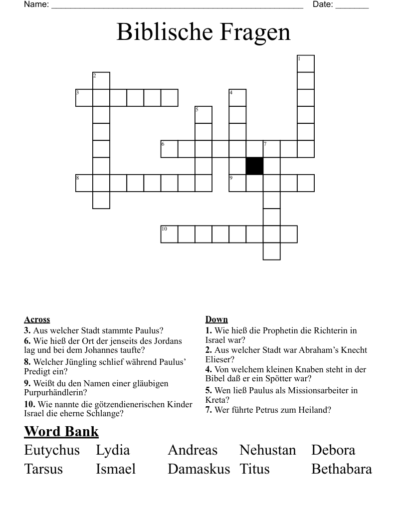 Biblische Fragen Crossword