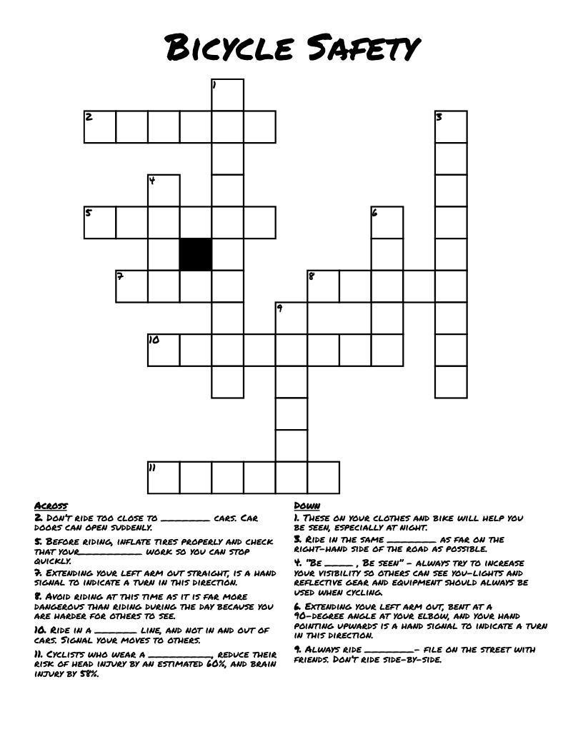 Bicycle Safety Crossword