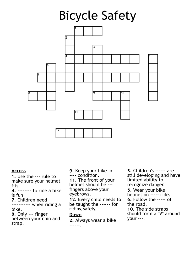 Bicycle Safety Crossword