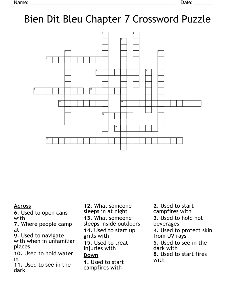 Bien Dit Bleu Chapter 7 Crossword Puzzle