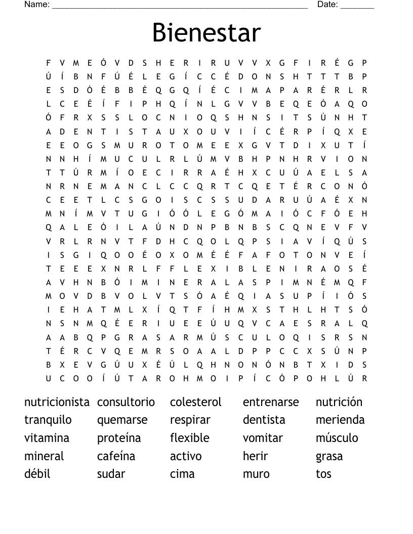 Bienestar Word Search