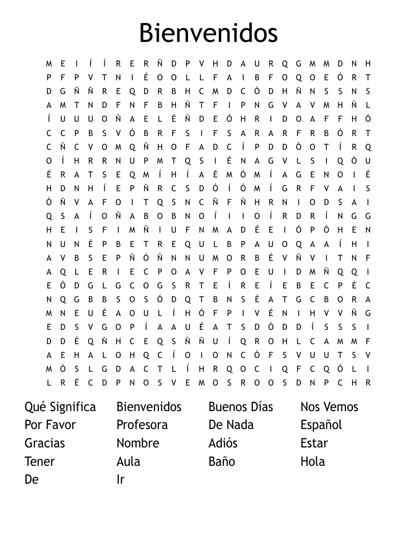 Bienvenidos Word Search