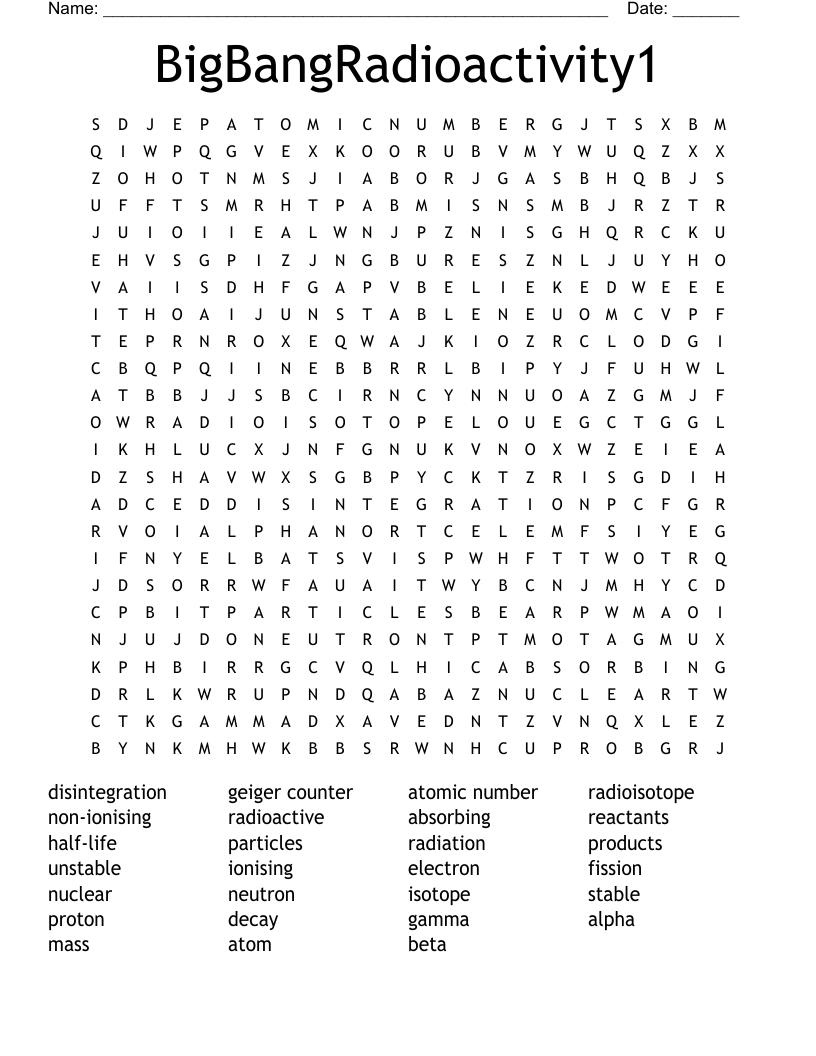 BigBangRadioactivity1 Word Search