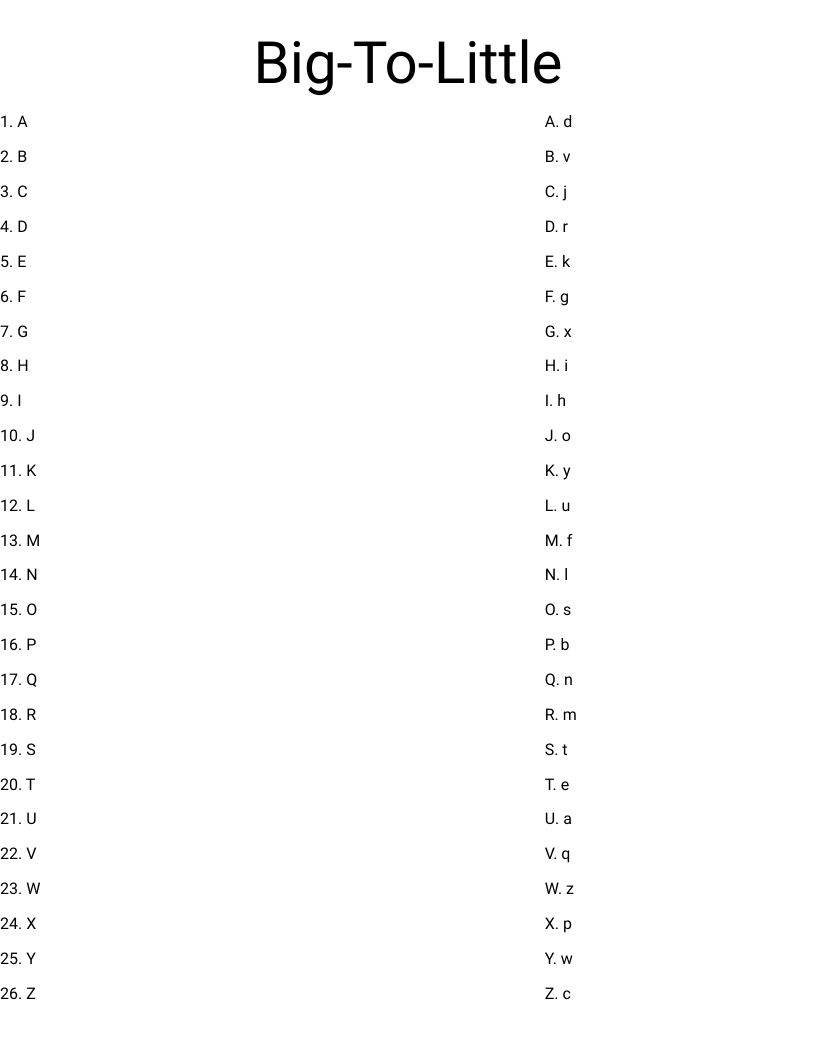 Big-To-Little Worksheet