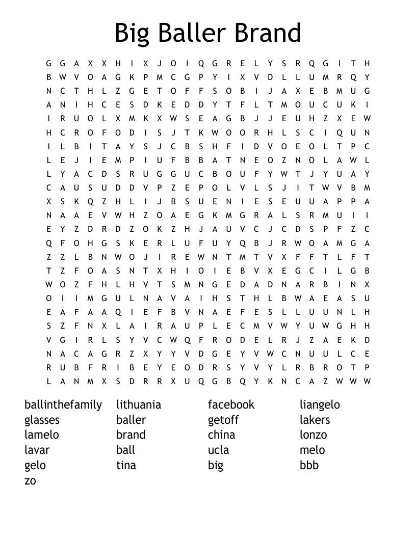 Big Baller Brand Word Search