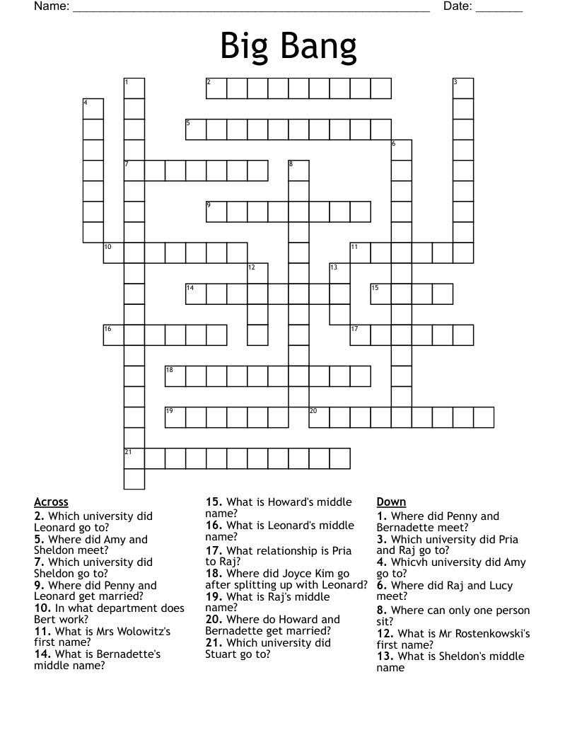 Big Bang Crossword