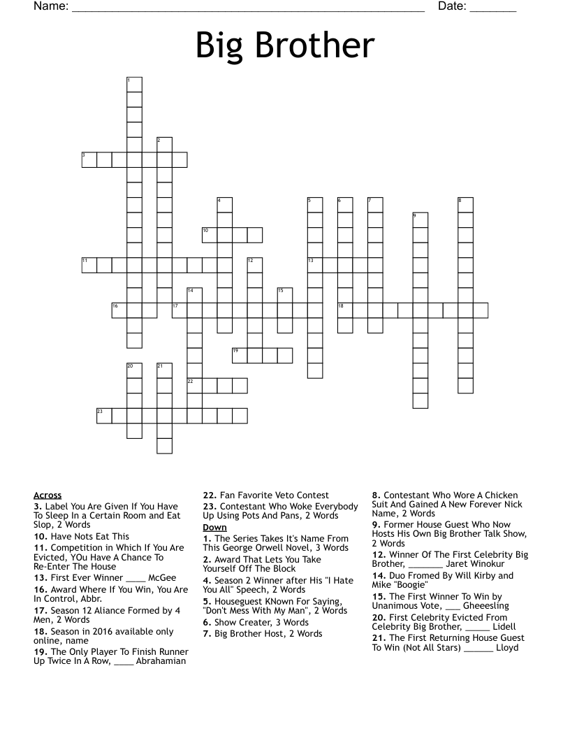 Big Brother Crossword
