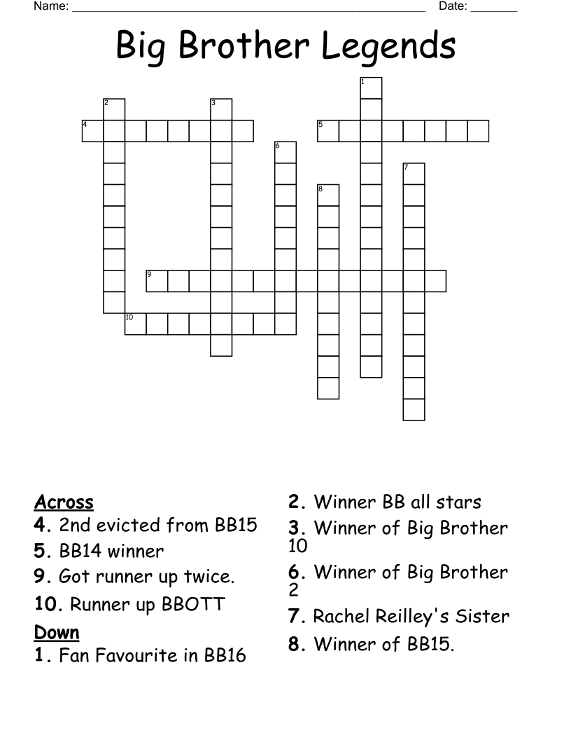 Big Brother Legends Crossword