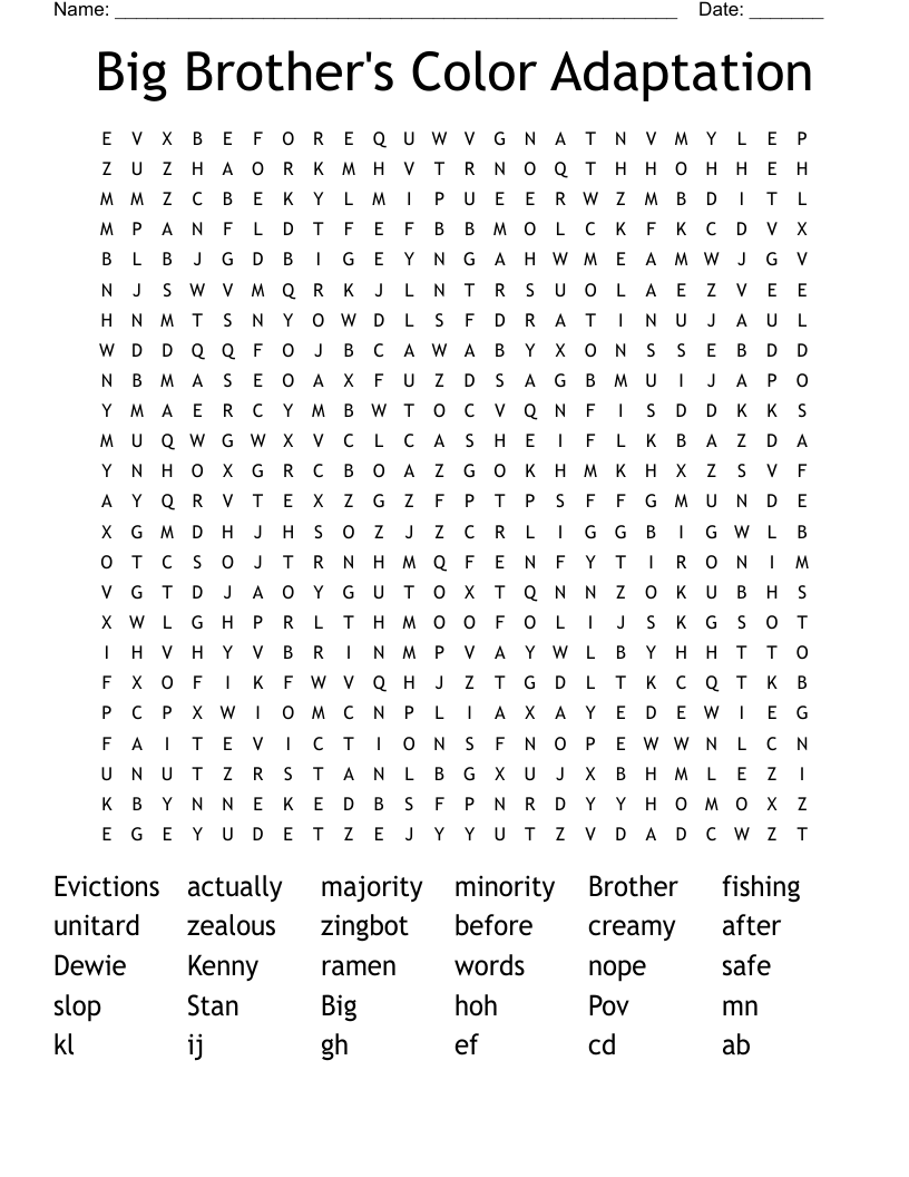 Big Brother's Color Adaptation Word Search